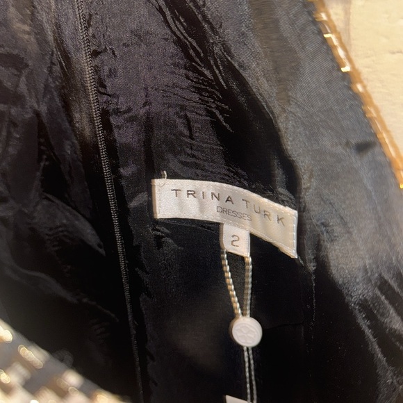 Trina Turk dress Chevron Black Cream hint of gold size 2 NEW Akita - Picture 4 of 6